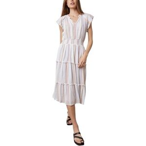 Rails Amellia Dress Merida Stripe Linen Blend Tiered Midi Dress Boho Small‎ $228